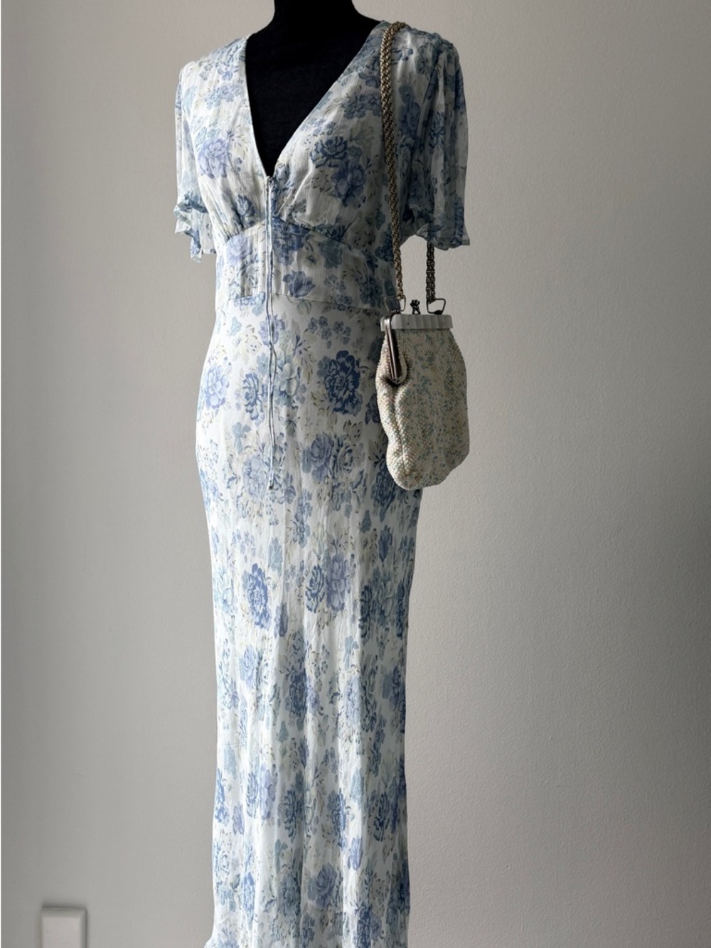Mango Blue and White Floral Maxi Dress